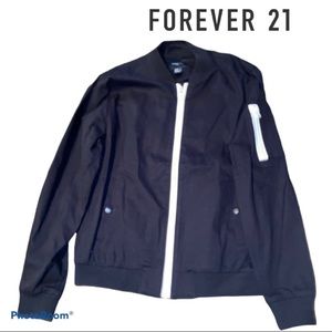 Forever 21 Mens Jacket Black With White Stripe Arm